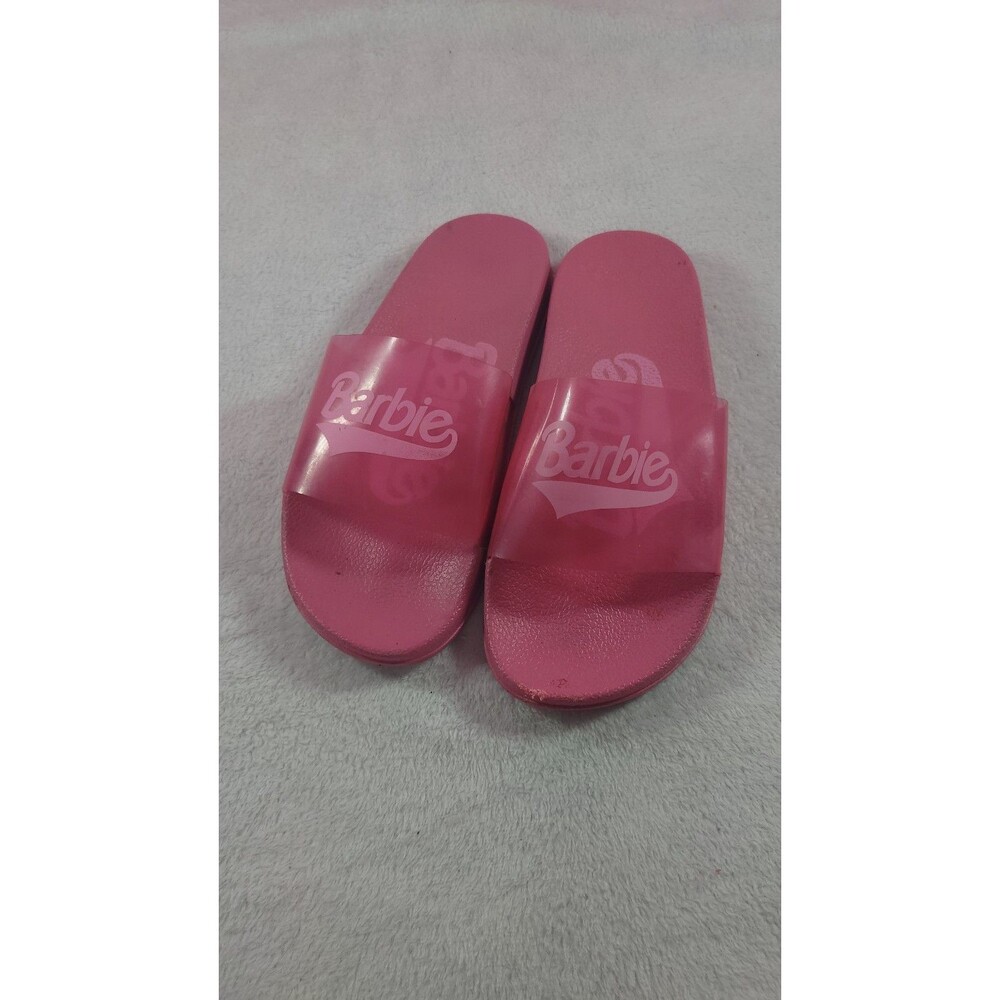 Barbie Forever 21 Pink Jelly Slides Sandals Logo Slip On Flat Summer Size 7